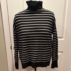 Striped Black and White Turtleneck  Cashmere Sweater